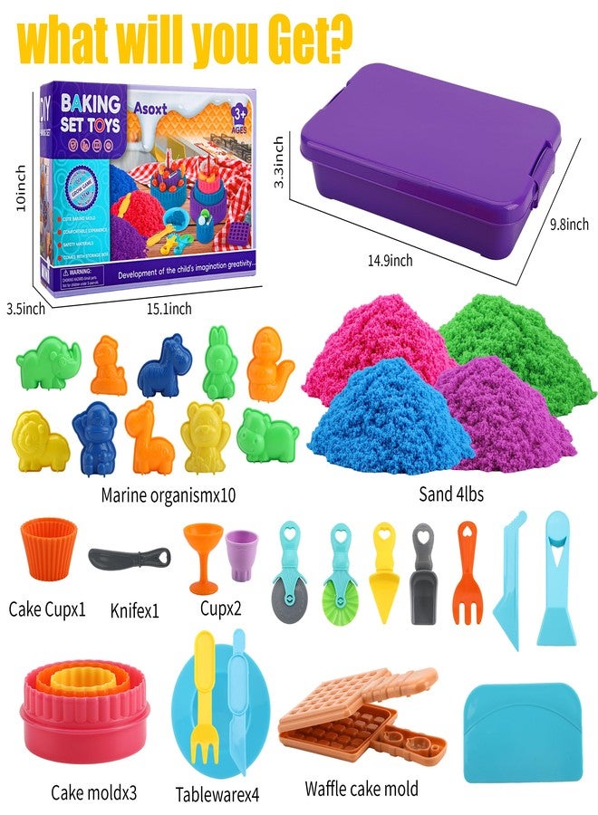 Asoxt Sensory Bin for Boy Girl Kid Toy - 43pcs Play Sand Art Kit with Sandbox, 4lb Color Sand, 17 Molds, Sensory Toy Birthday Gift for Girl Toddler Ages 3-8 - Image 4